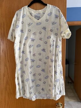 Basic Editions  Coffee Themed Cotton Graphic Print Sleepshirt Short Sleeve